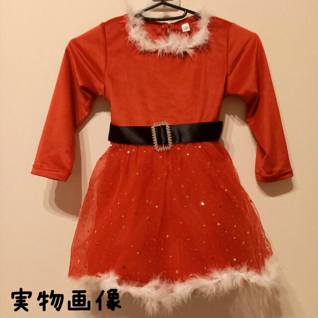 130㎝☆チュール ワンピース クリスマス 女の子 キッズ サンタ リボン キッズ/ベビー/マタニティのキッズ服女の子用(90cm~)(ワンピース)の商品写真