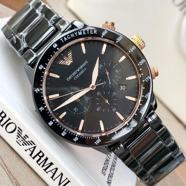 Emporio Armani(エンポリオアルマーニ)の新品箱付き★エンポリオアルマーニ メンズ腕時計 ブラック クロノグラフ ゴールド メンズの時計(腕時計(アナログ))の商品写真