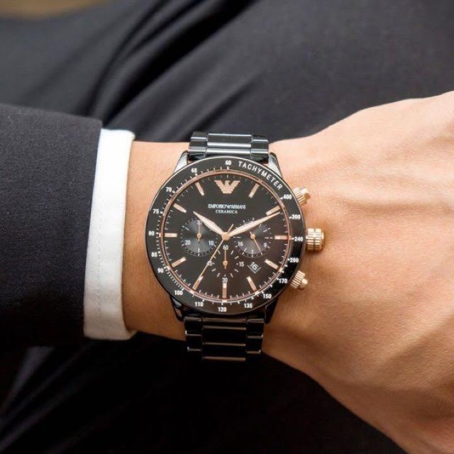 新品箱付き★エンポリオアルマーニ メンズ腕時計 ブラック クロノグラフ ゴールド