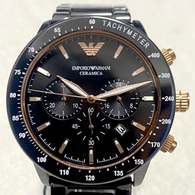 Emporio Armani(エンポリオアルマーニ)の新品箱付き★エンポリオアルマーニ メンズ腕時計 ブラック クロノグラフ ゴールド メンズの時計(腕時計(アナログ))の商品写真