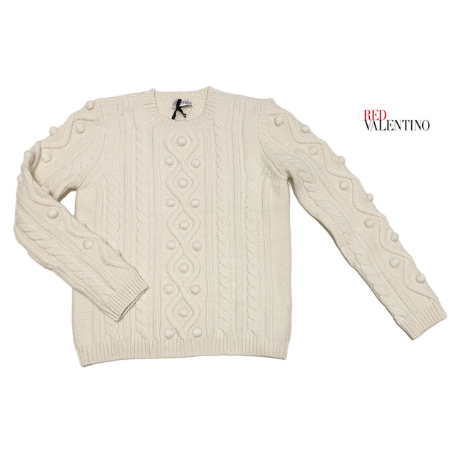 RED VALENTINO(レッドヴァレンティノ)の新品レッドヴァレンチノRED VALENTINOケーブル編みセーター白#S レディースのトップス(ニット/セーター)の商品写真