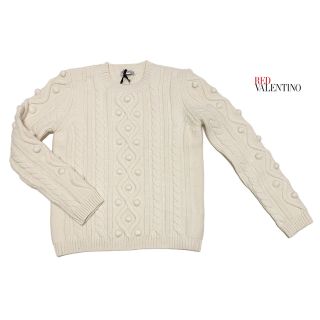 レッドヴァレンティノ(RED VALENTINO)の新品レッドヴァレンチノRED VALENTINOケーブル編みセーター白#S(ニット/セーター)