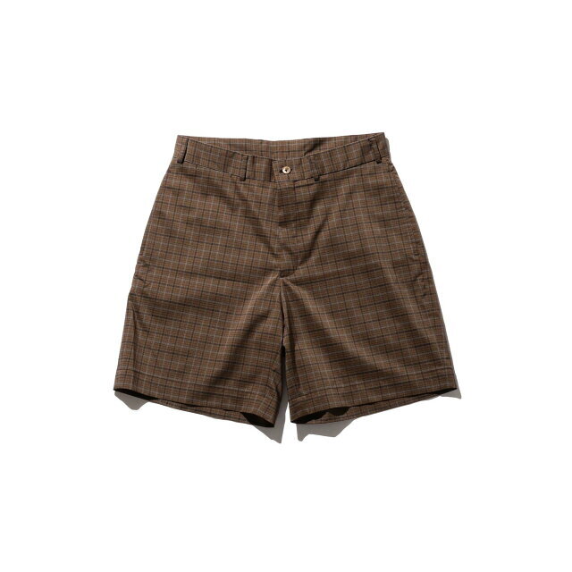 【BROWN_CHECK】BEAMS PLUS / タスラン Solotex  プレーンフロント ダークマドラスチェック ショーツ