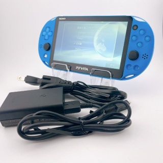 プレイステーションヴィータ(PlayStation Vita)の送料無料 PSVita アクア・ブルー PCH-2000 ZA23　純正電源付き(携帯用ゲーム機本体)