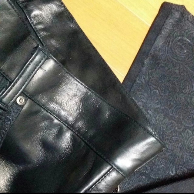 茄子紺 schorl◇ショール パンツ 一部レザー使用◇イーグルデザイン