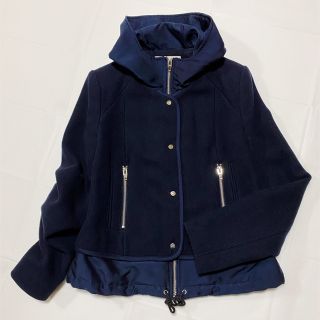 ザラ(ZARA)のZARA  フーディー ツイード ブルゾン 羊毛  紺  あったかい(ブルゾン)