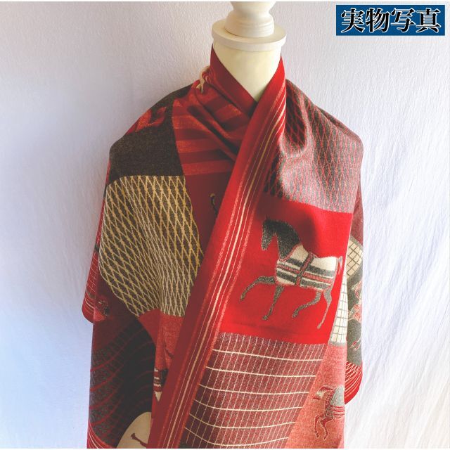 馬柄 カシミヤ 混 ストール マフラー ブランケット スカーフ ショール ギフト レディースのファッション小物(ストール/パシュミナ)の商品写真