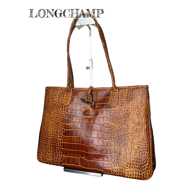 LONGCHAMP ロンシャン ハンドバッグ ロゴ金具 レザー 茶 - ハンドバッグ