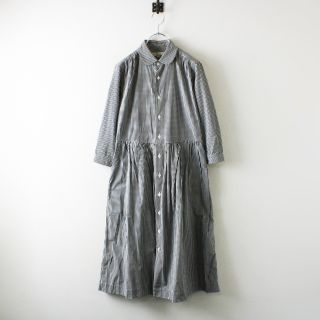 MORIKAGE SHIRT KYOTO モリカゲシャツ キョウト コットン ギンガムチェック 丸襟シャツワンピース SS/ブラック【2400013122696】(その他)