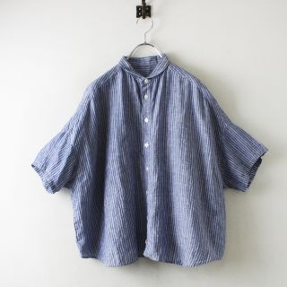 ネストローブ(nest Robe)のnest Robe ネストローブ リネンストライプビッグシャツ/ブルー【2400013113816】(シャツ/ブラウス(半袖/袖なし))