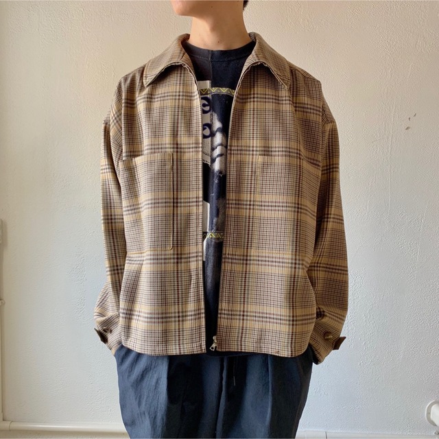 AURALEE WOOL SERGE CHECK ZIP-UP BLOUSON - omsegroup.com