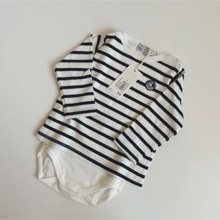 プチバトー(PETIT BATEAU)の【新品タグ付き】プチバトー ボーダー ベビー ロンパース (ロンパース)