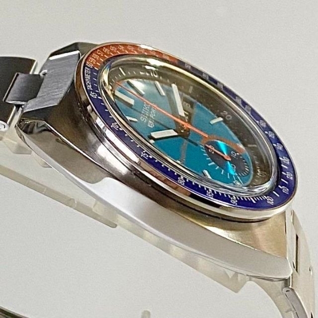 極美品セイコー6139-6002ブルーダイヤル腕時計クロノグラフ自動巻きメンズ
