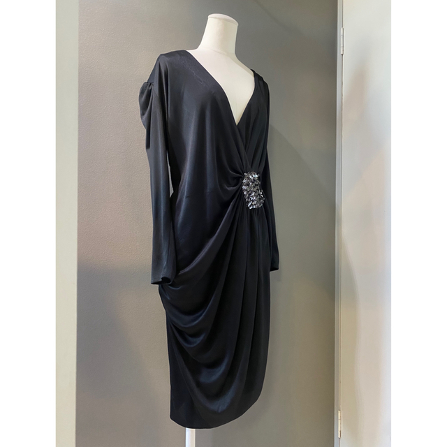 ビンテージ 70s  USA スパンコール 羽織 長袖 ワンピース 黒 ドレス