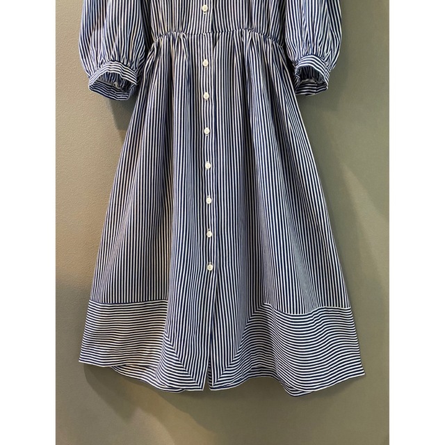 ビンテージ 70s バルーン 袖 ボーダー 羽織 ボタン ワンピースドレス 美品