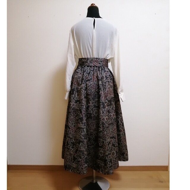 SOLD　着物リメイク　フレアーギャザースカート　紬 レディースのスカート(ロングスカート)の商品写真