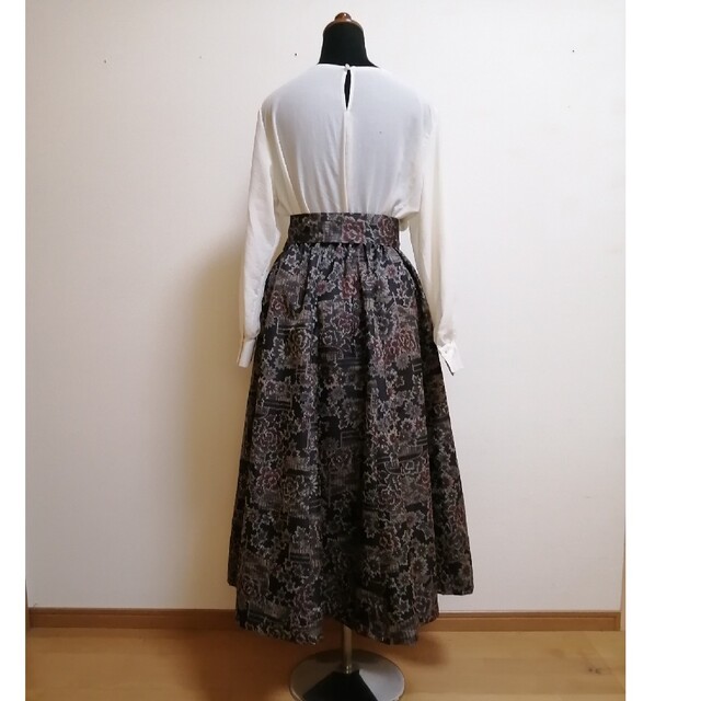 憧れ SOLD 着物リメイク フレアーギャザースカート 紬 ロングスカート