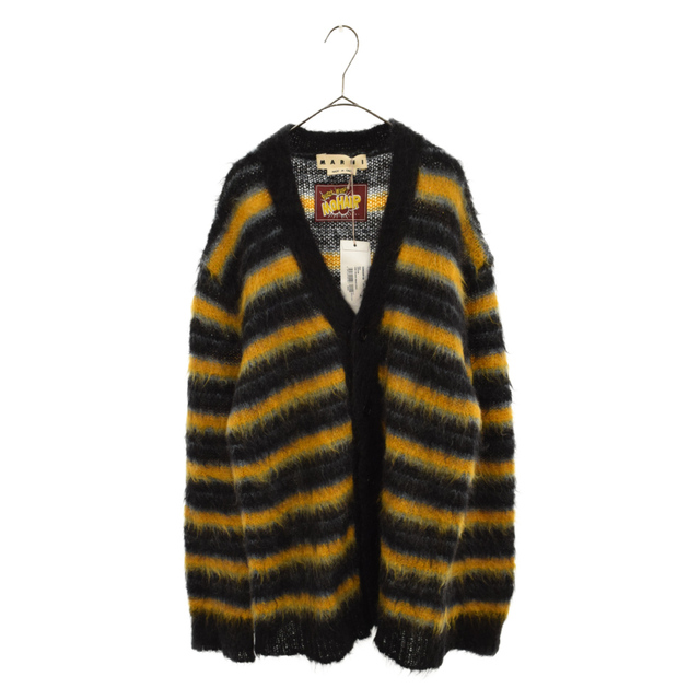 76センチ身幅MARNI マルニ 21AW L/S V-NECK MOHAIR CARDIGAN CDMG0051Q0 Vネックモヘアニットボーダーカーディガン オーバーサイズモヘアニット イエロー/ブラック/ブルー