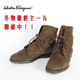 サルヴァトーレフェラガモ(Salvatore Ferragamo)のフェラガモ　ショートブーツ スエード　レースアップ　　5 D　22.0(ブーツ)