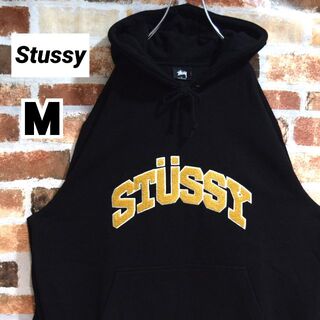[人気デザイン]stussy  パーカー　古着　プリントデカロゴ　スウェット　M パーカー セールファッション
