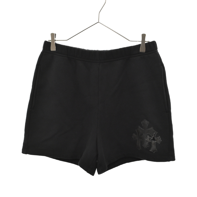 羊革革部分2CHROME HEARTS クロムハーツ 22SS GRP Y NOT Sweat Shorts スウェットショーツ ハーフパンツ クロスパッチ パテント ハラコ ラムレザー ブラック