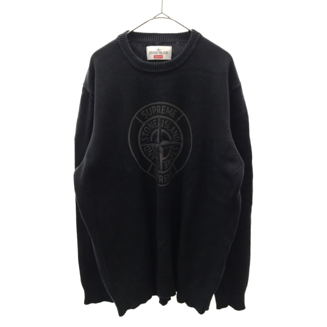 SUPREME シュプリーム 16SS×Stone Island Reflective Compass Sweater×ストーンアイランド リフレクティブコンパスロゴプリントセーター コットンニットクルーネックプルオーバー715センチ身幅