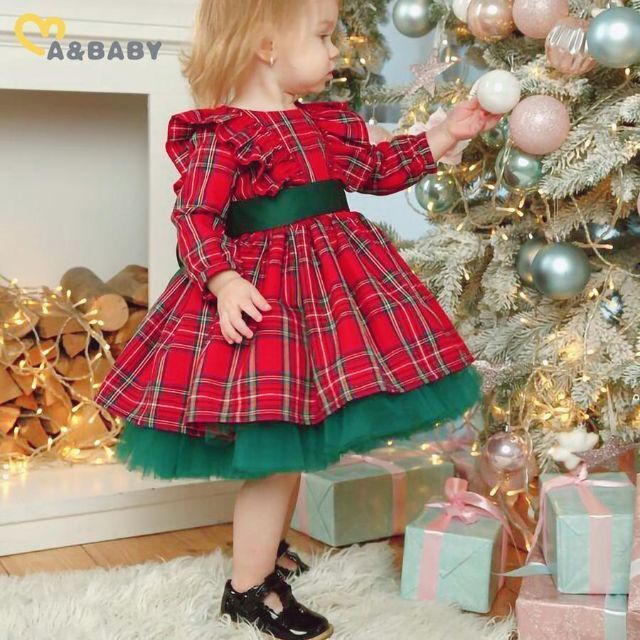 80赤タータンチェックワンピースドレス♥緑色リボン♥クリスマス子供服キッズ女の子 キッズ/ベビー/マタニティのベビー服(~85cm)(ワンピース)の商品写真