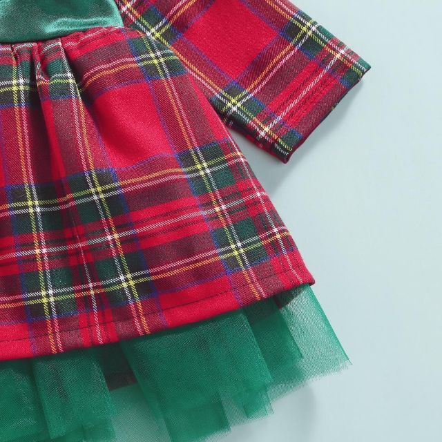 80赤タータンチェックワンピースドレス♥緑色リボン♥クリスマス子供服キッズ女の子 キッズ/ベビー/マタニティのベビー服(~85cm)(ワンピース)の商品写真