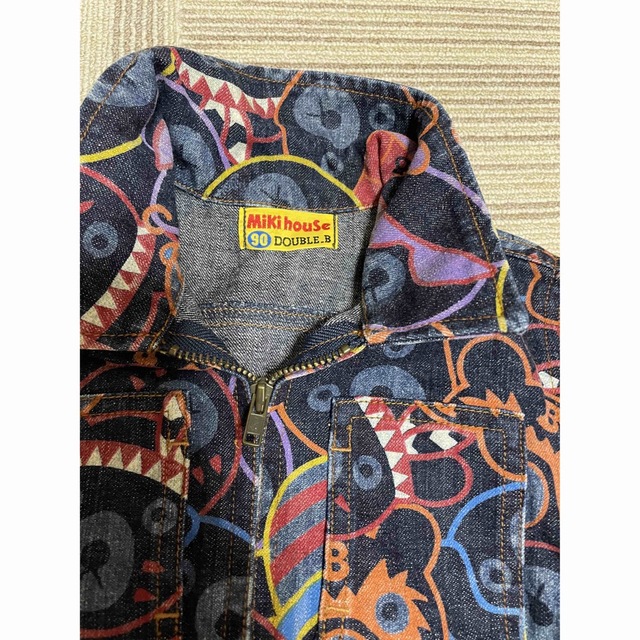 ミキハウスダブルビーダブルB 総柄インディゴ カバーオールつなぎ90 希少美品