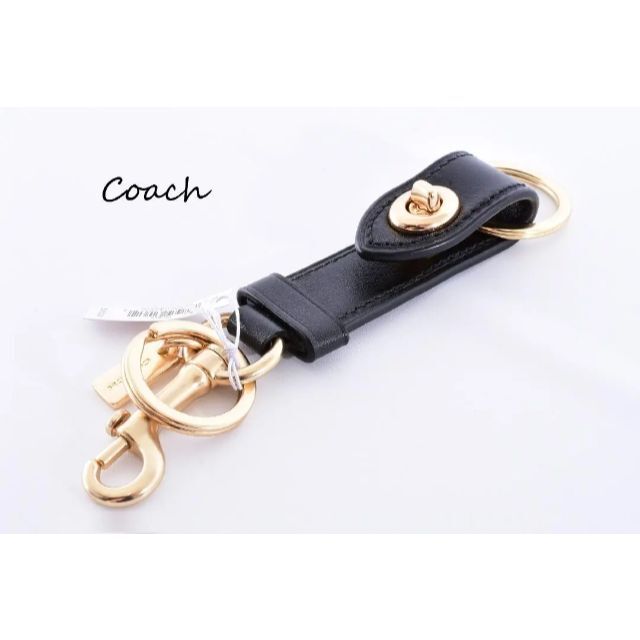 COACH(コーチ)のコーチ 新品♡キーホルダー キーリング キーフォブ ブラック 本革 ゴールド♪ メンズのファッション小物(キーホルダー)の商品写真