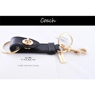 コーチ(COACH)のコーチ 新品♡キーホルダー キーリング キーフォブ ブラック 本革 ゴールド♪(キーホルダー)