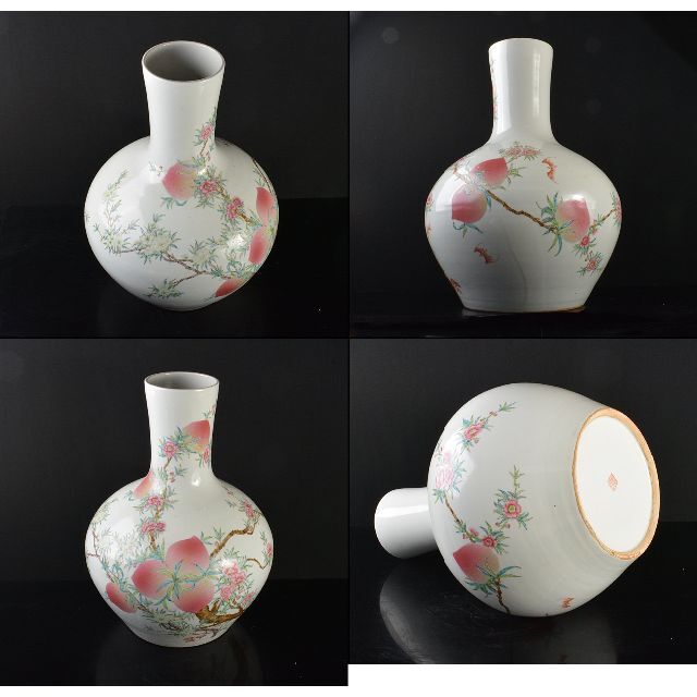 中国 大清乾隆年製 粉彩 桃文 天球瓶 飾壷 F R5238C