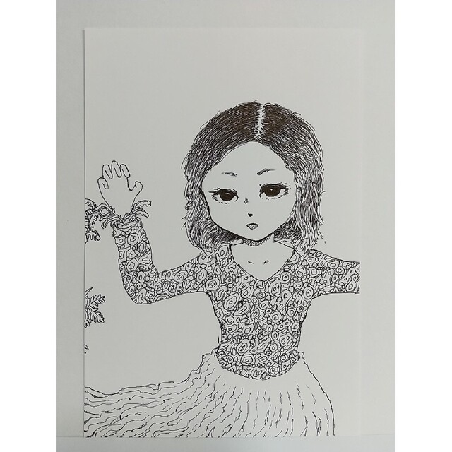 オリジナルイラスト 手描きイラスト ばぁ~ 女の子 自作 原画 絵 オリジナルイラスト 手描きイラスト ばぁ~ 女の子 自作 原画 絵