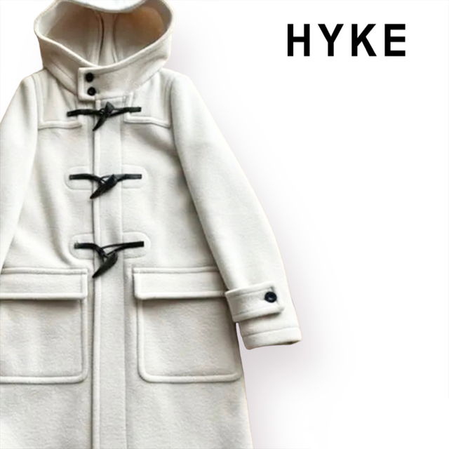 良品】HYKE ハイク ダッフルコート 白トグル ブラック サイズ2 M 訳