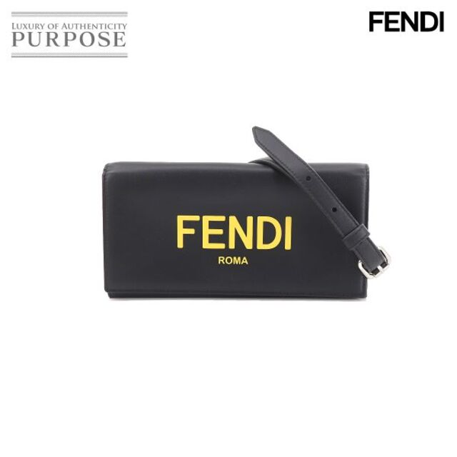 FENDI - フェンディ FENDI NEW PHONE ウォレット 二つ折り 長財布 レザー ブラック イエロー 7M0309 ロゴ シルバー 金具 VLP 90158641