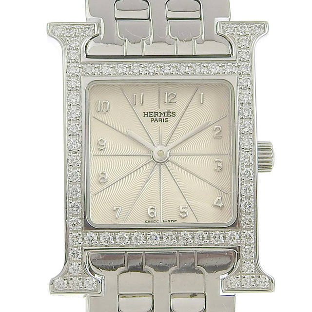 Hermes - 【HERMES】エルメス Hウォッチ ベゼルダイヤ HH1.230 ステンレススチール×ダイヤモンド シルバー クオーツ アナログ表示 レディース シルバー文字盤 腕時計
