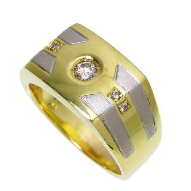 リング・指輪 印台風 メンズOK コンビ K18 ダイヤモンド