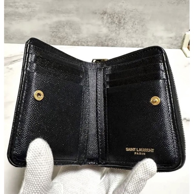 【美品】Saint Laurent 二つ折り財布 YSL キャビアスキン 黒