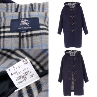 美品 バーバリー ロンドン BURBERRY LONDON コート フード付き ダッフルコート ロングコート ウール アウター キッズ 160A ネイビー