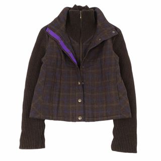 エトロ(ETRO)の美品 エトロ ETRO ジャケット ブルゾン ウール ニット 切り替え 中綿入り レディース ジップアップ 44(L相当) ブラウン(その他)