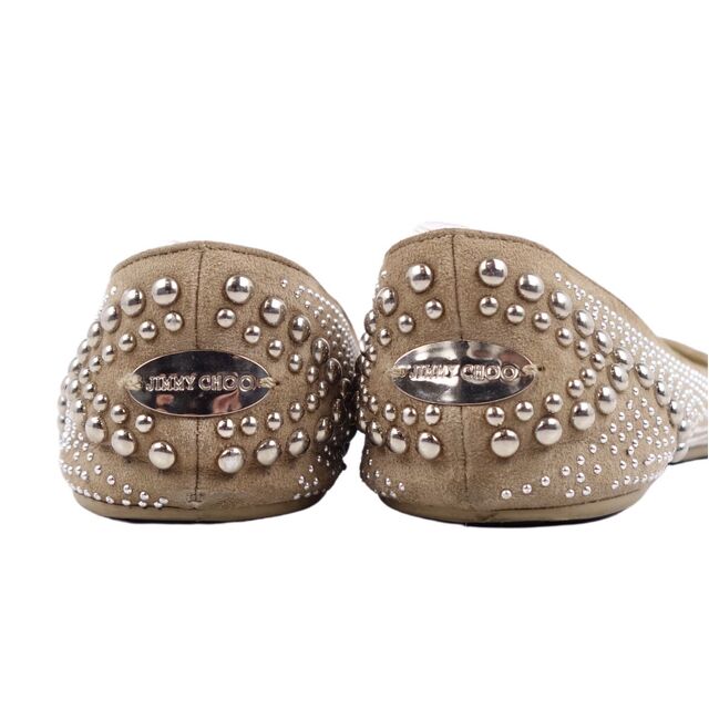 JIMMY CHOO(ジミーチュウ)のジミーチュウ JIMMY CHOO パンプス スタッズ スウェード フラット シューズ レディース 靴 36.5(23.5cm相当) ベージュ レディースの靴/シューズ(ハイヒール/パンプス)の商品写真