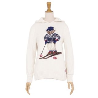 ポロラルフローレン(POLO RALPH LAUREN)のポロラルフローレン POLO RALPH LAUREN ニット パーカー ロングスリーブ ポロベア コットン ウール カシミヤ トップス レディース L アイボリー(パーカー)