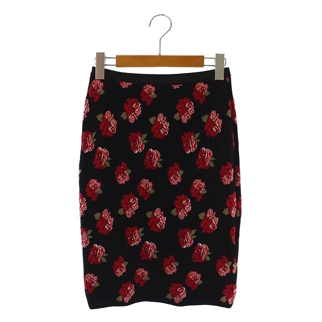Blumarine(ブルマリン)のブルマリン タイトスカート ニット 花柄 ウエストゴム ひざ丈 黒 赤 レディースのスカート(ひざ丈スカート)の商品写真