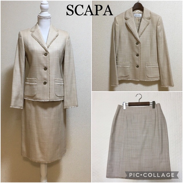 【未使用に近い】SCAPA* スカートスーツ 絹混 上質 入園式 入学式 行事