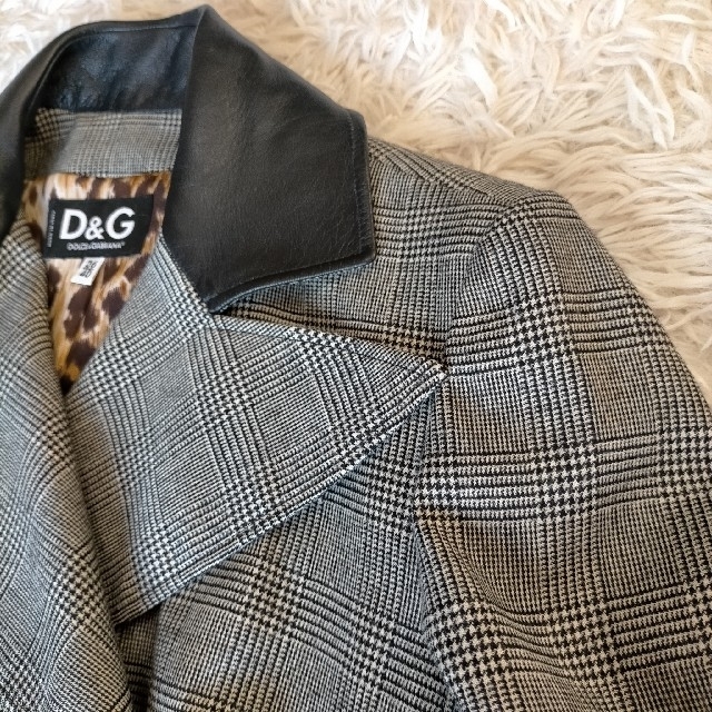 DOLCE&GABBANA(ドルチェアンドガッバーナ)の【D&G】ウールコート グレンチェック レザー 40 ロング レディースのジャケット/アウター(ロングコート)の商品写真