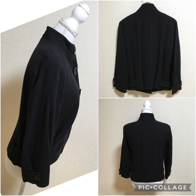 COMME CA DU MODE(コムサデモード)の【超美品】キヨコタカセ。スタンドカラーショートコート 黒 羊毛カシミヤ 入学入園 レディースのジャケット/アウター(ピーコート)の商品写真