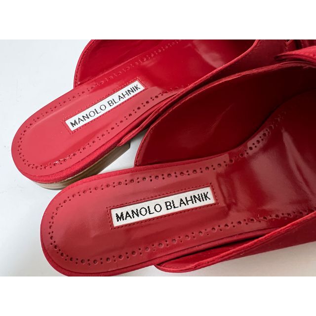 MANOLO BLAHNIK(マノロブラニク)のマノロブラニク レディース シューズ ミュール レッド サテン リボン 38 レディースの靴/シューズ(ミュール)の商品写真