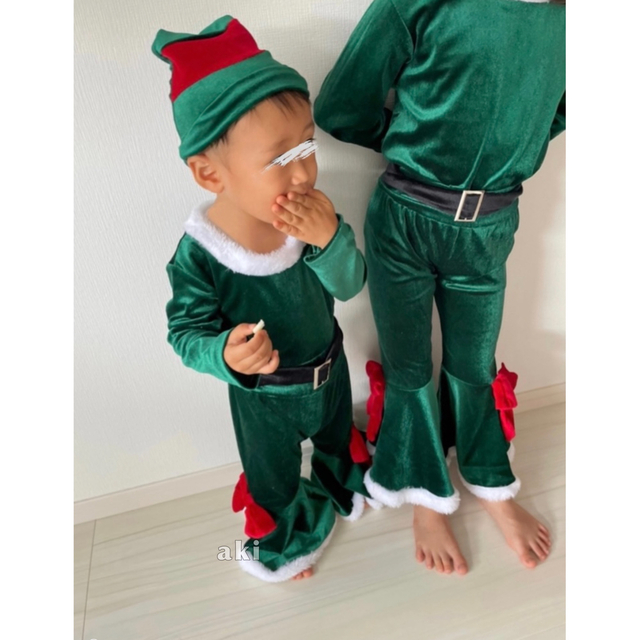 子ども服 80 〜 90 緑 エルフ クリスマス フレア セットアップ コスプレ キッズ/ベビー/マタニティのキッズ服男の子用(90cm~)(その他)の商品写真