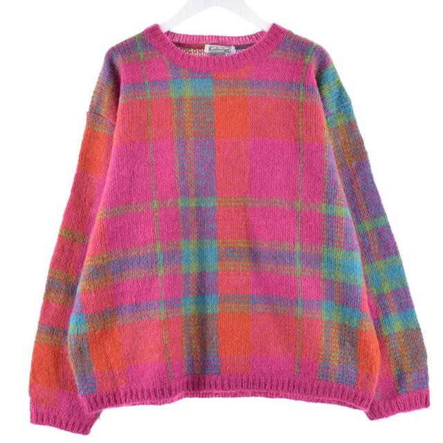 古着 Gallagher チェック柄 モヘアニットセーター レディースL
