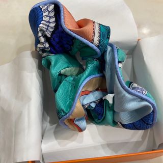 新品未使用 エルメス ヘアゴム シュシュ ブルー グリーン-